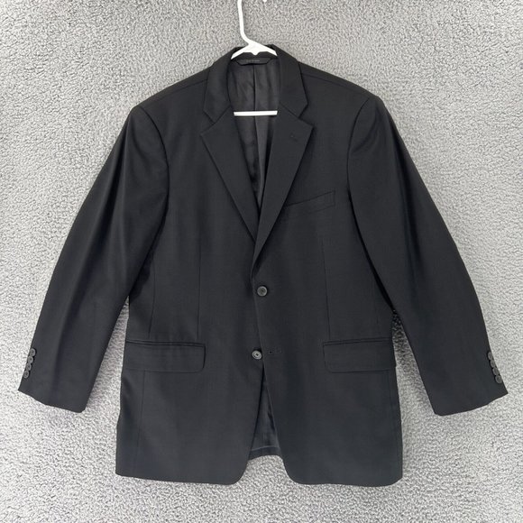 John W Nordstrom Loro Piana‎ 100% Wool Sport Coat 41 R Black Two Button Plaid - Picture 1 of 15